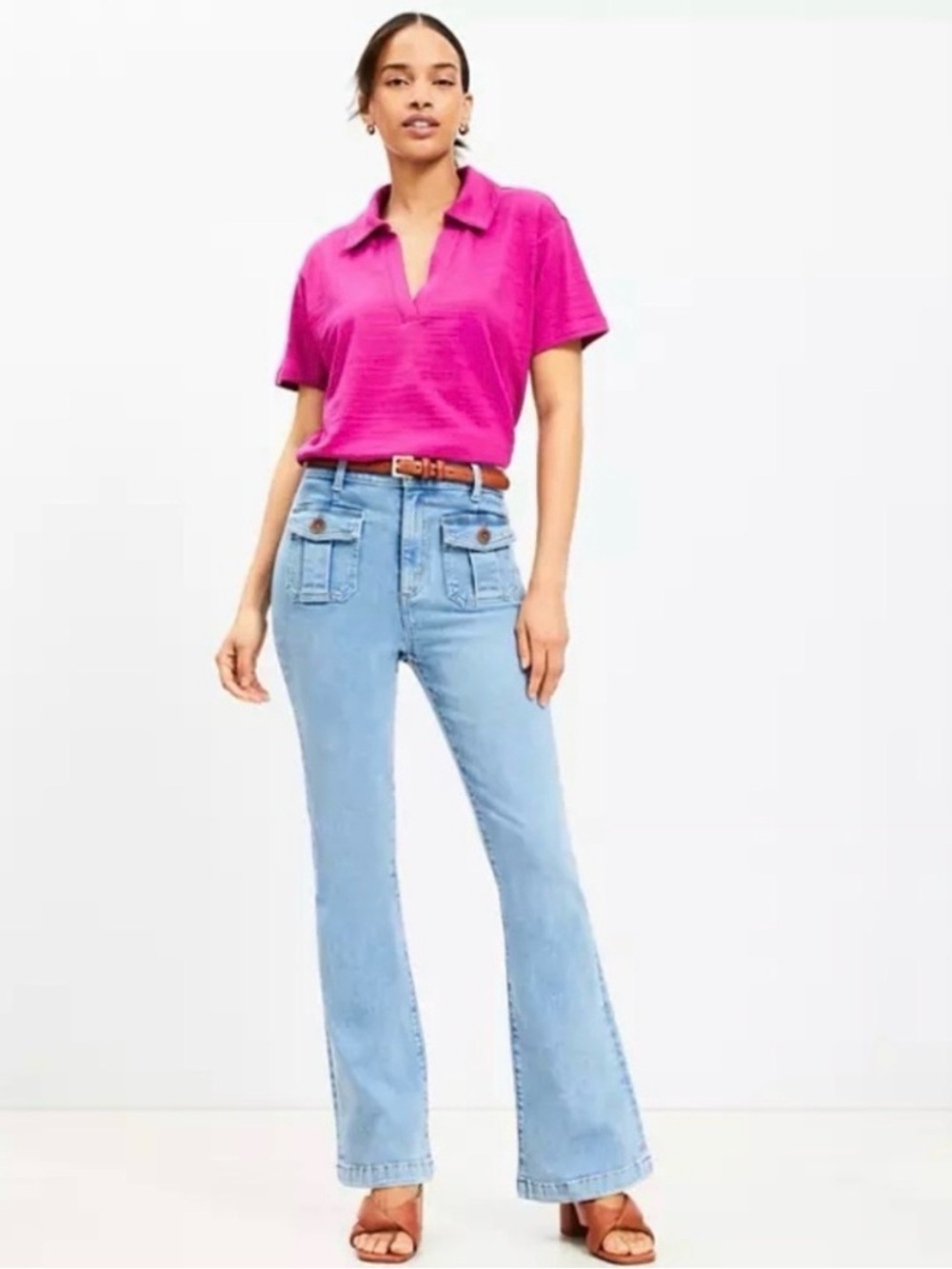 *LOFT* Light Wash Denim The Slim Flare Jeans w/ Front Flap Pockets Size 12